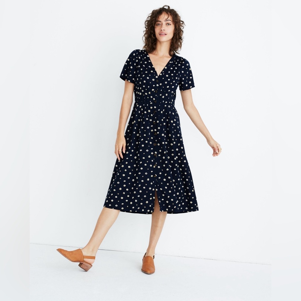 Daylily Midi Dress in Daisy Dots, Sz 4, Navy
